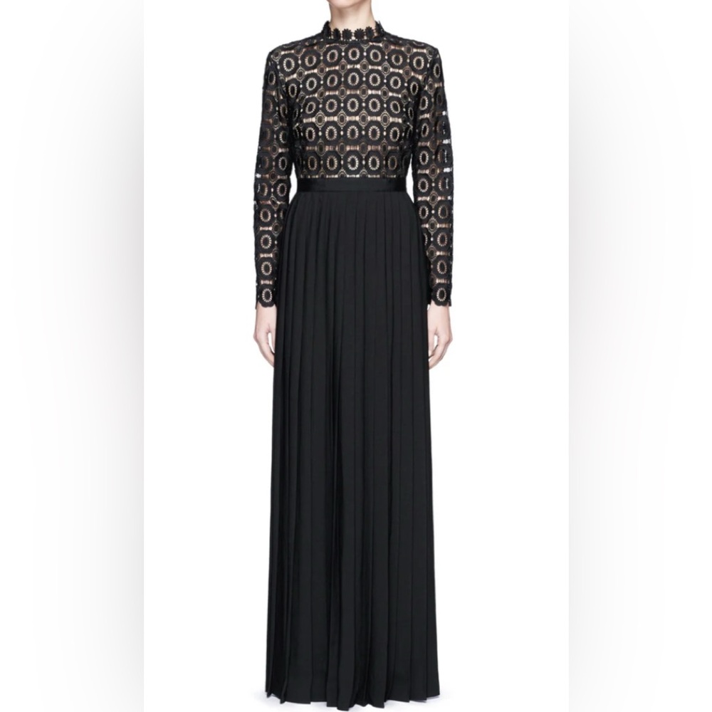 Self-Portrait Black Geometric Lace Long Sleeve Dress